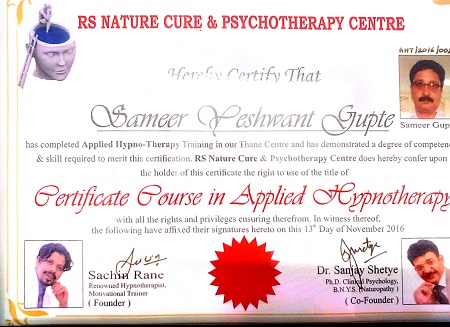 hypnotherapy certificates